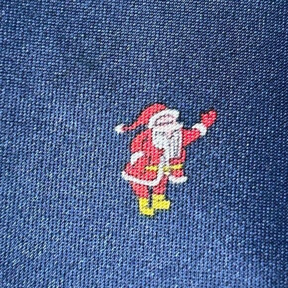 🎅 VINTAGE TEENY TINY SANTA TIE GIMBEL'S PHILADELPHIA IMPORTED ITALIAN SILK NAVY - Picture 2 of 5